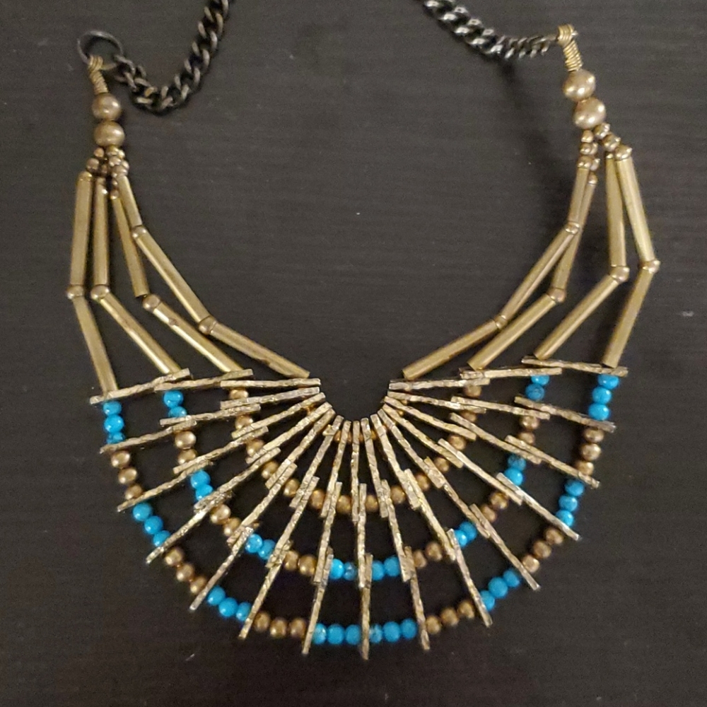 Anthropologie turquoise and gold chunky necklace